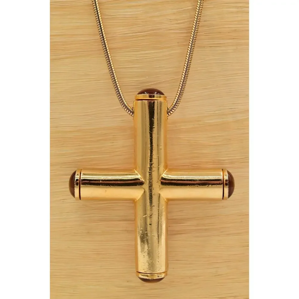 Anne Klein Accessocraft Vintage Cross Necklace Weighted Gold Chunky Signed BinBL